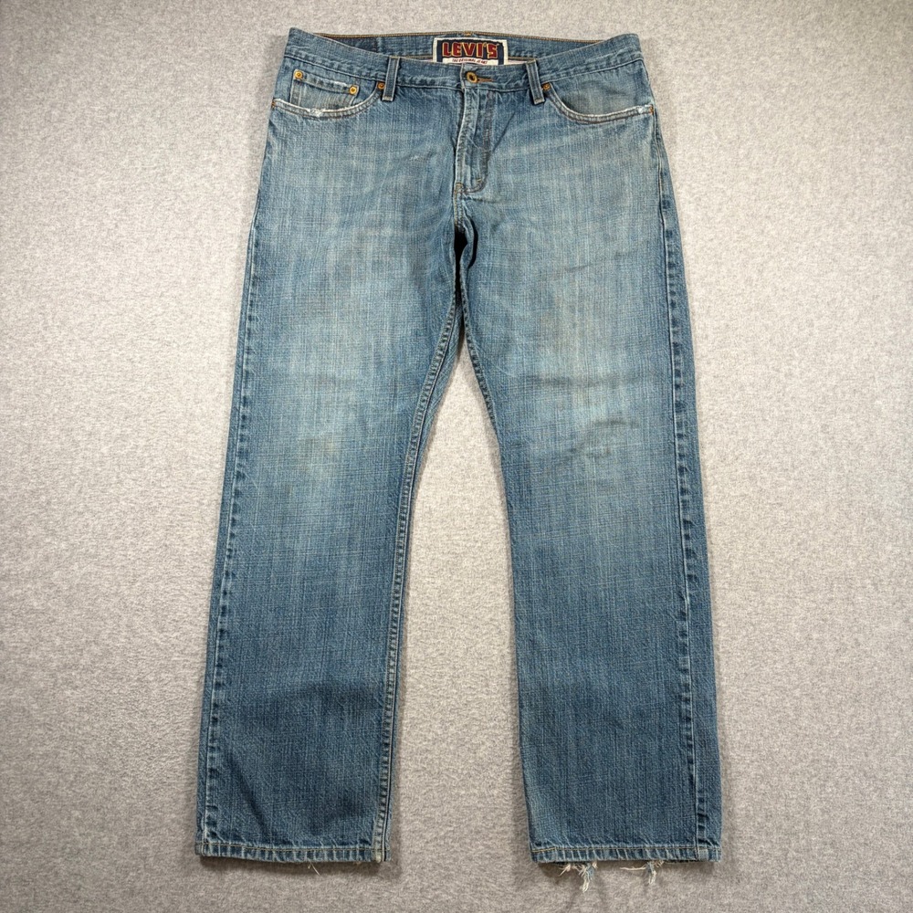 Levi's 514 Slim Straight Jeans Men 36x30 Blue Light Wash Distressed Y2K 2000s